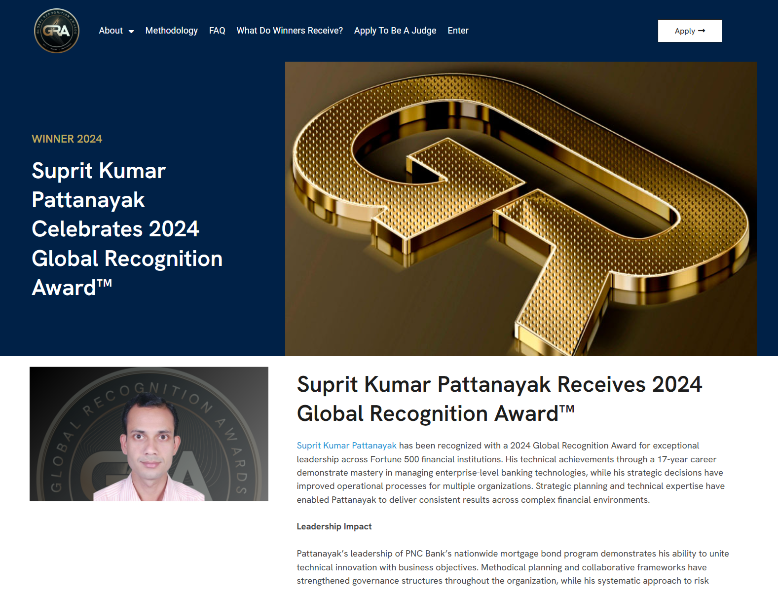 Article: Suprit Kumar Pattanayak Receives 2024 Global Recognition Award™