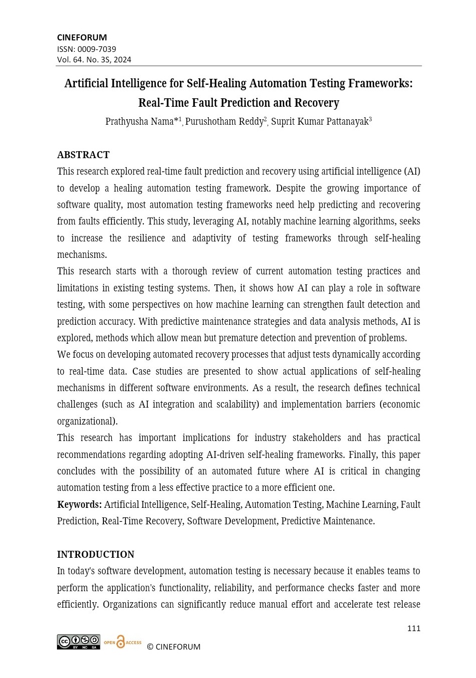 Article: Artificial Intelligence for Self-Healing Automation Testing Frameworks: Real-Time Fault Prediction and Recovery