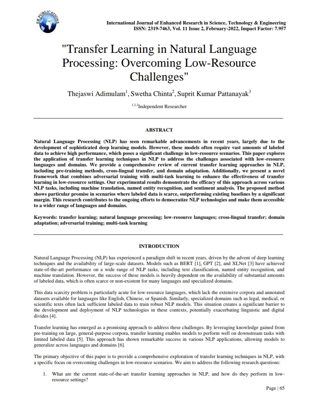 Article: Transfer Learning in Natural Language Processing: Overcoming Low-Resource Challenges