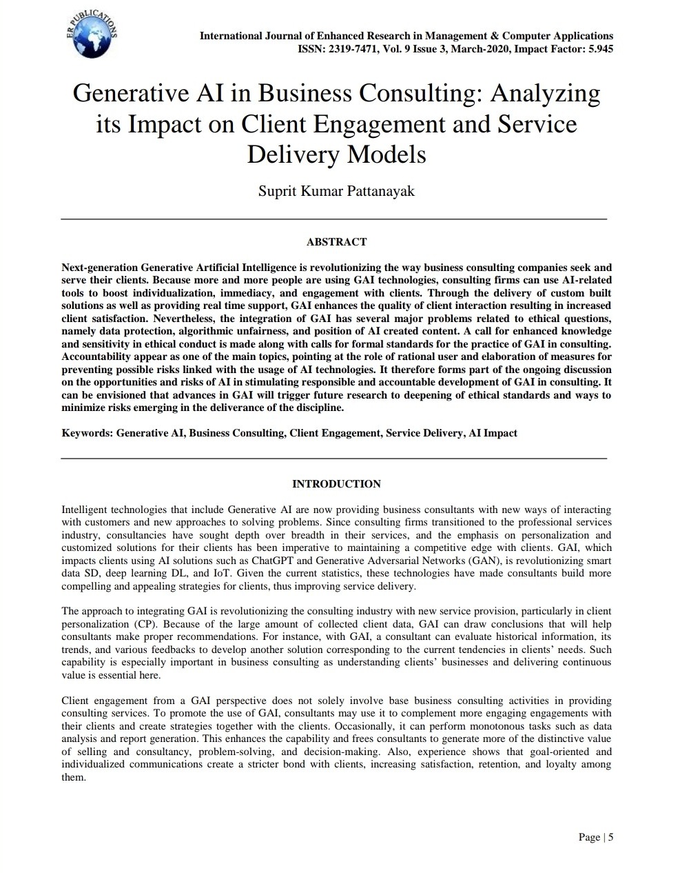 Article: Generative AI in Business Consulting: Analyzing its Impact on Client Engagement and Service Delivery Models