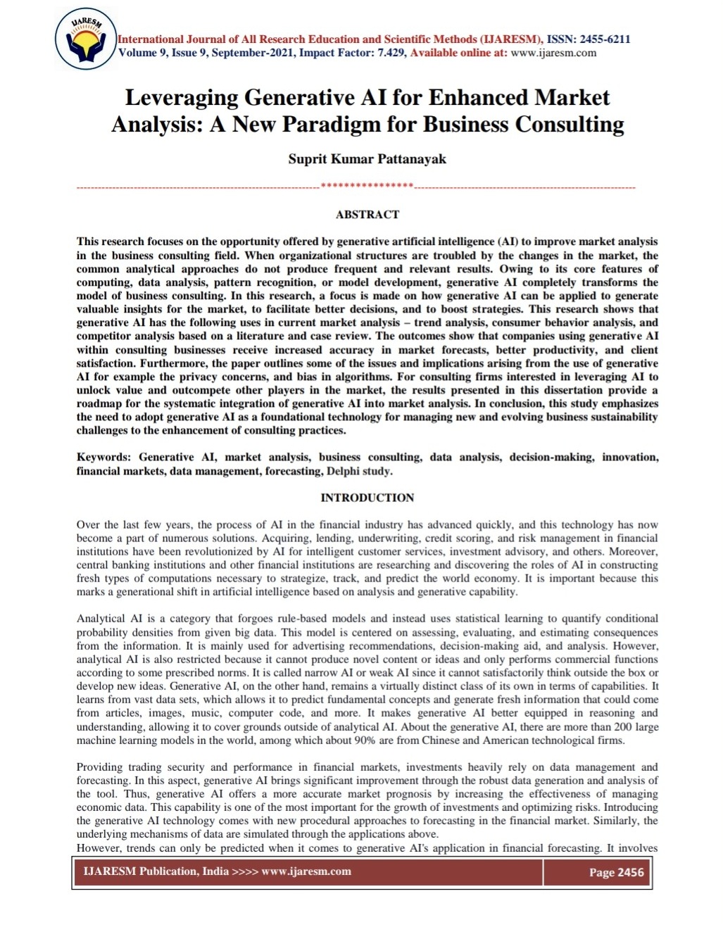 Article: Leveraging Generative AI for Enhanced Market Analysis: A New Paradigm for Business Consulting