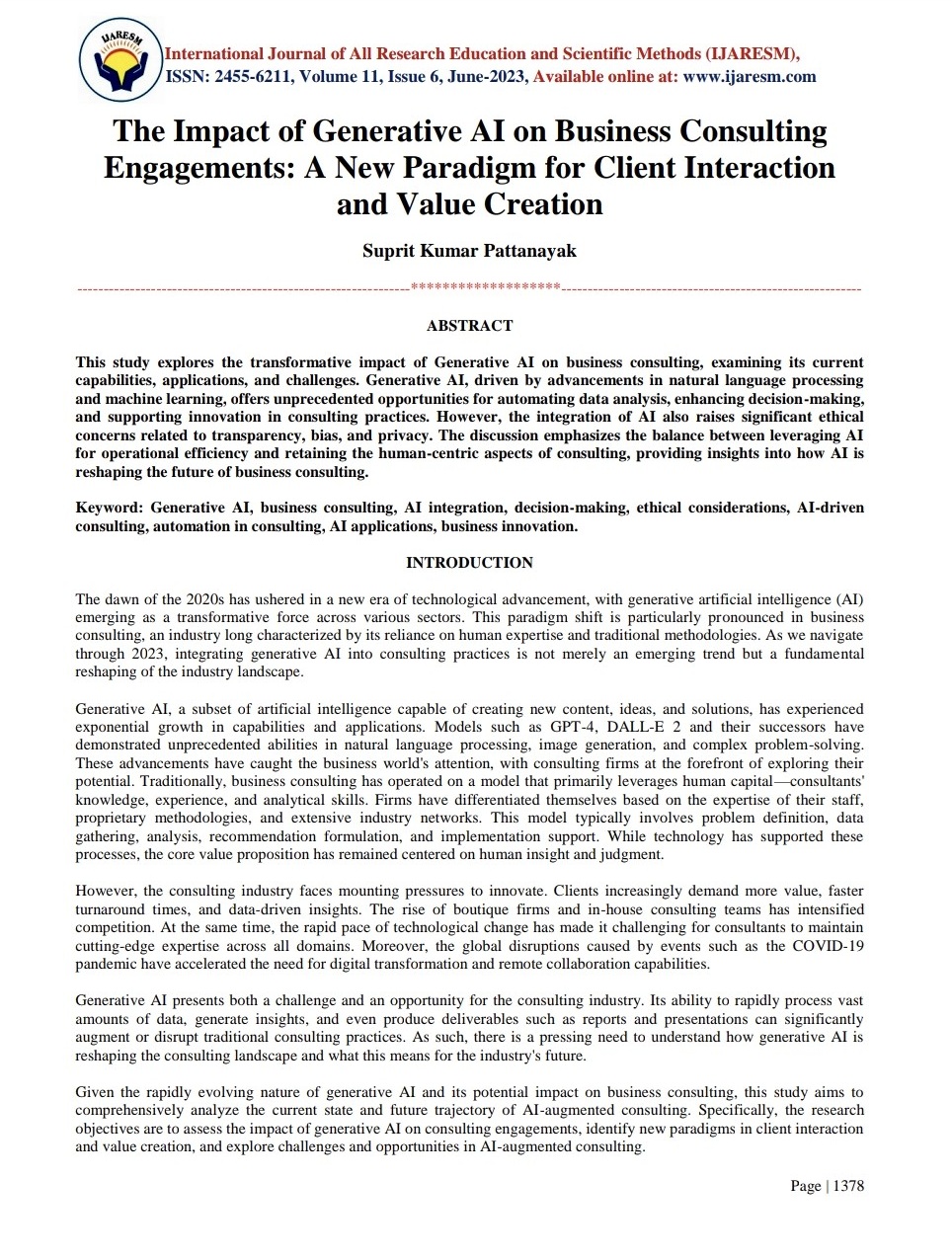 Article: The Impact of Generative AI on Business Consulting Engagements: A New Paradigm for Client Interaction and Value Creation